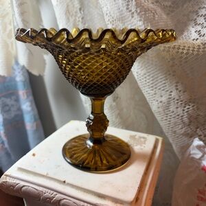 Vintage Indiana Glass Amber Compote ☀️